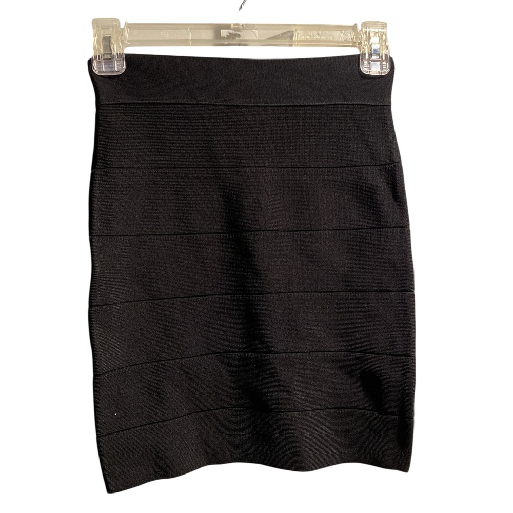 Bebe Black Skirt with bold silver logo zipper in back with hook and eye closure